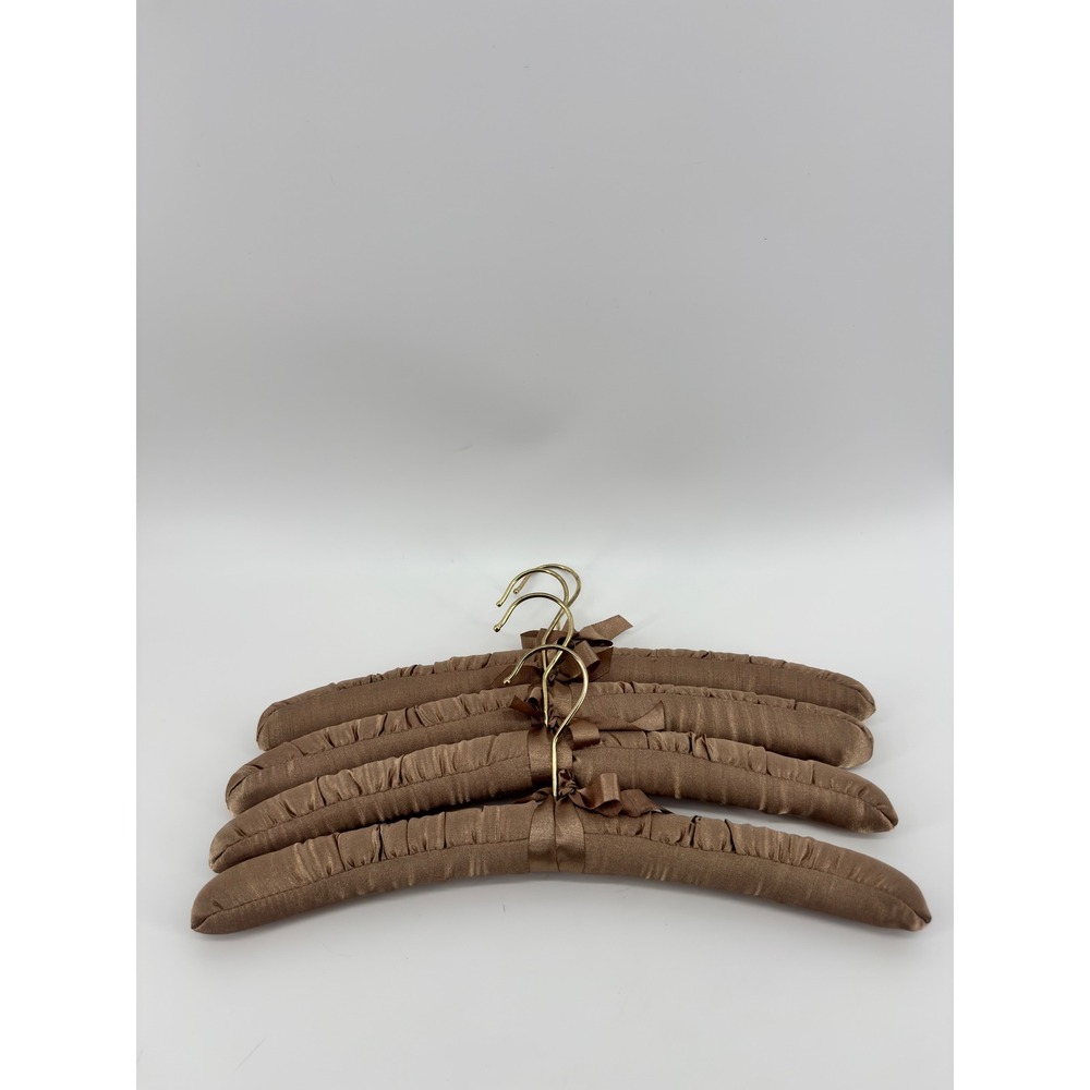 Set of 4 Padded Satin Hangers Bronze Taupe Gold Swivel Hook Vintage Style Closet
